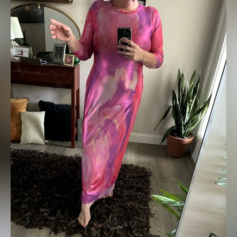 AFRM Shailene Foil Long Sleeve dress in Painted Orchid - Picture 1 of 6
